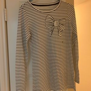 Black and White Striped Petite Dress with a Bow